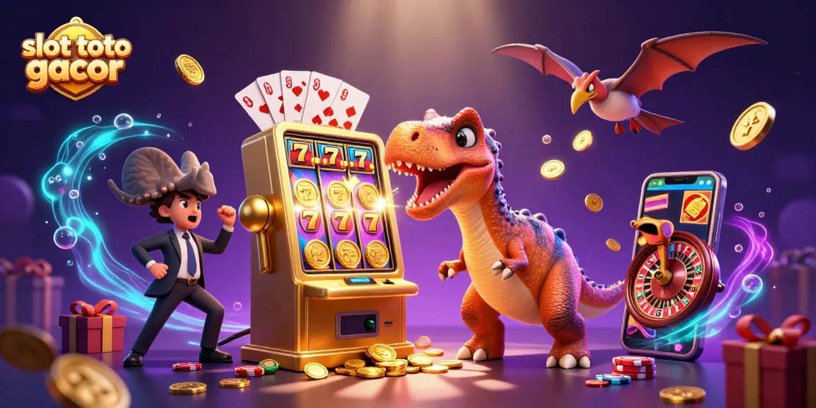 Experience jackpot excitement with slot toto gacor as a dinosaur celebrates a big win!
