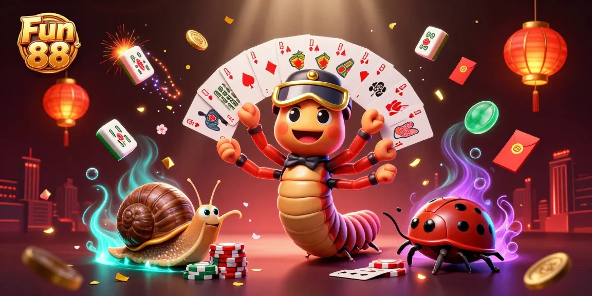 Fun 88 showcases a vibrant 3D illustration with a dealer and exciting casino elements for a thrilling experience.