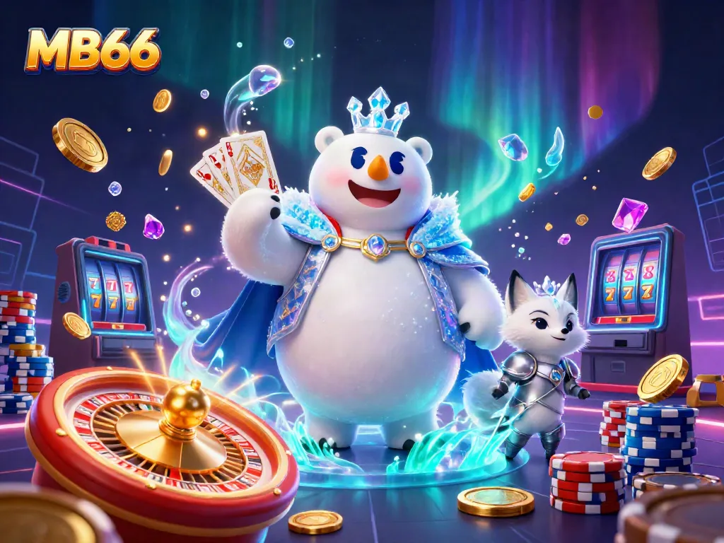 Experience the thrill of MB66 in this vibrant casino scene with animated characters, golden coins, and dynamic game elements.